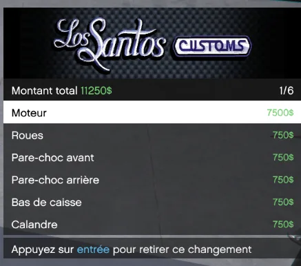 Menu mécano — Récapitulatif des modifications